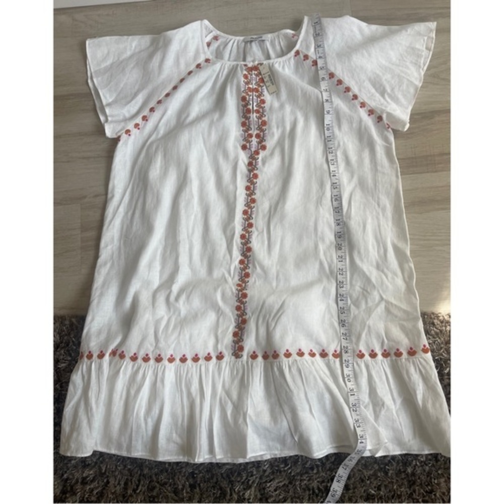 Embroidered Linen-Blend Raglan Ruffle Mini Dress XL - Picture 5 of 7